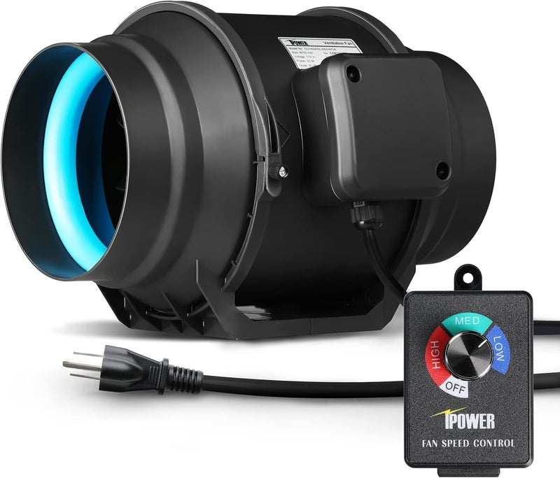 I-Power 6 Inch 318 CFM Inline Duct Ventilation Fan Combo, for Grow Tent, Black - Image 1